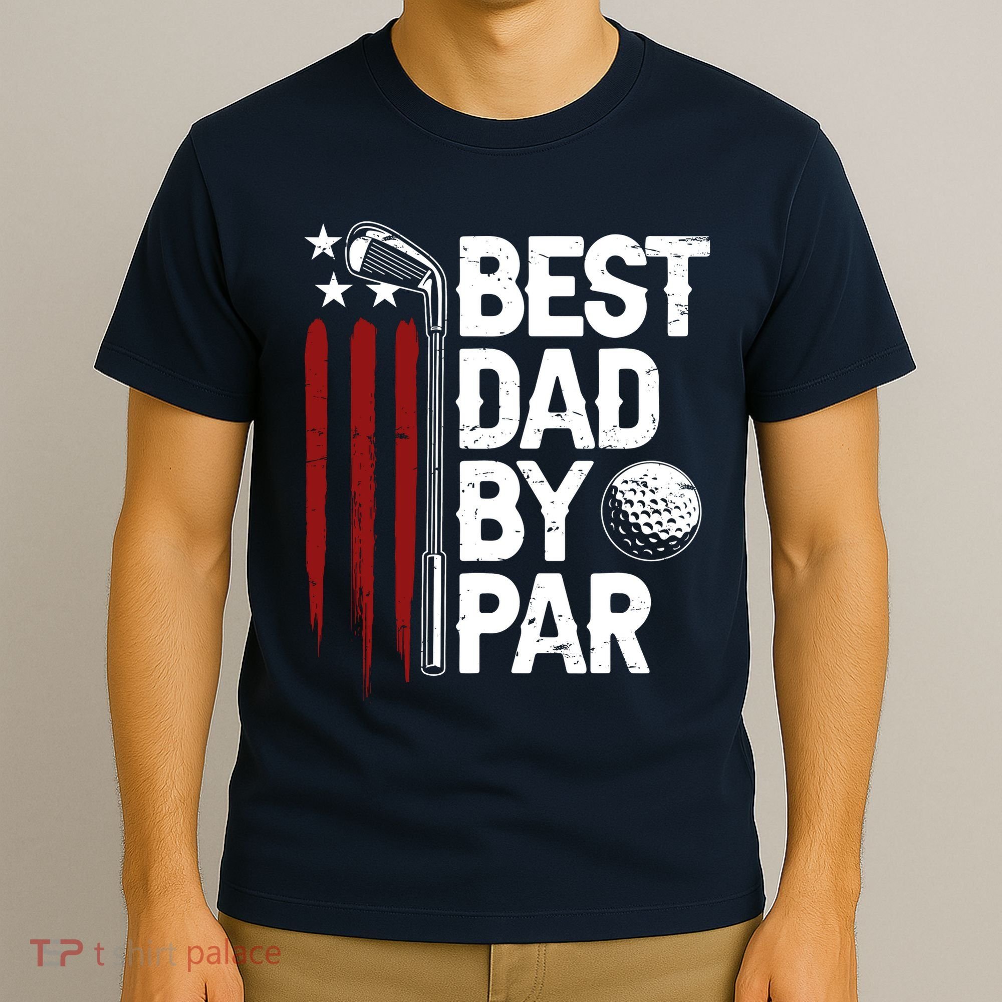 Golf Best Dad By Par Daddy Golfer American Flag Fathers Day T-Shirt