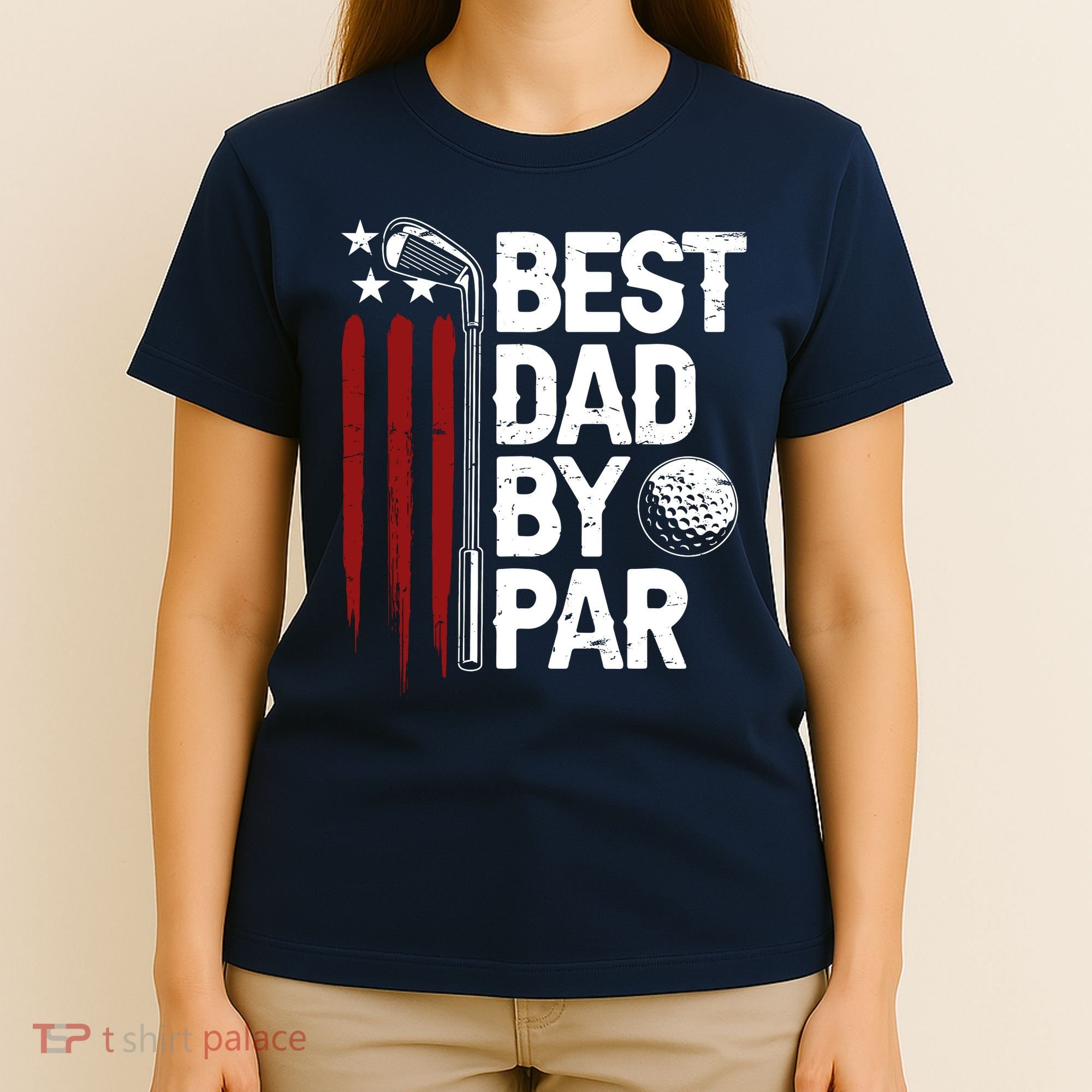 Golf Best Dad By Par Daddy Golfer American Flag Fathers Day T-Shirt