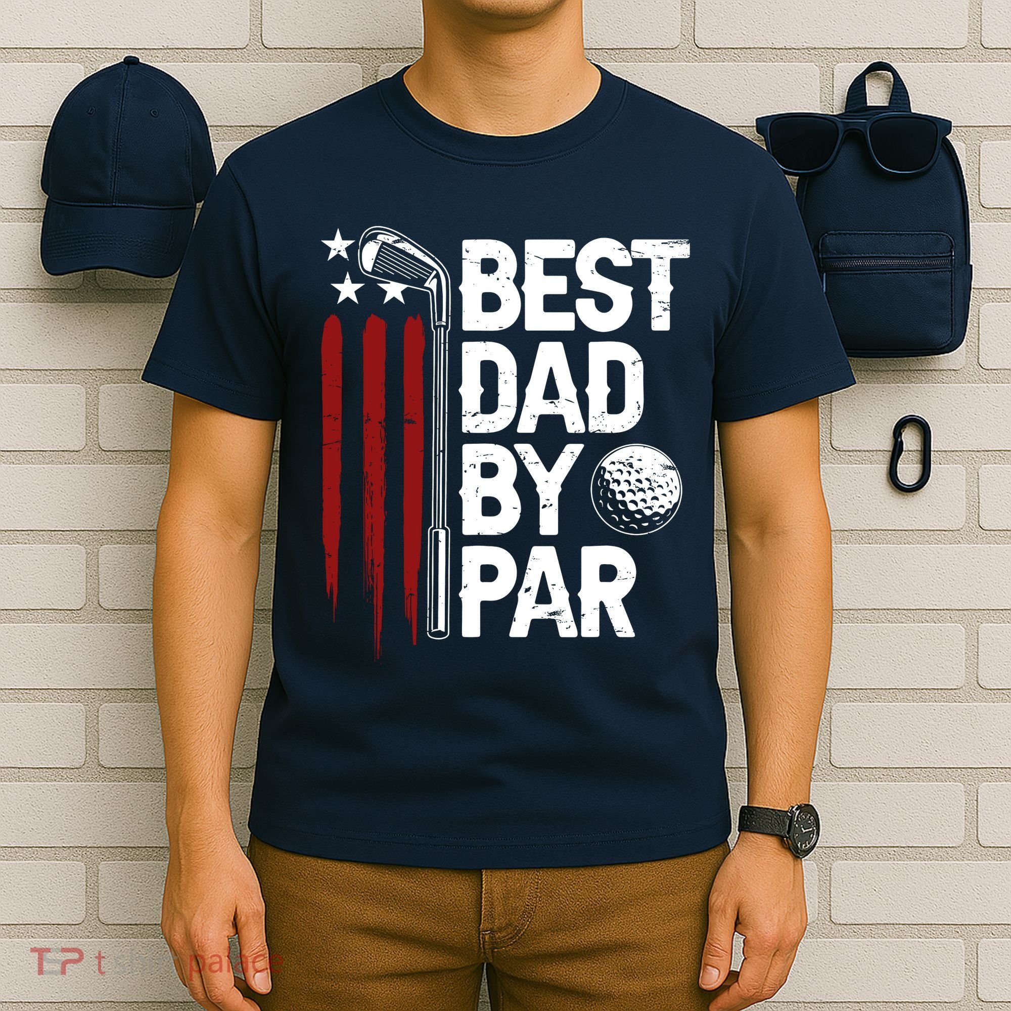 Golf Best Dad By Par Daddy Golfer American Flag Fathers Day T-Shirt