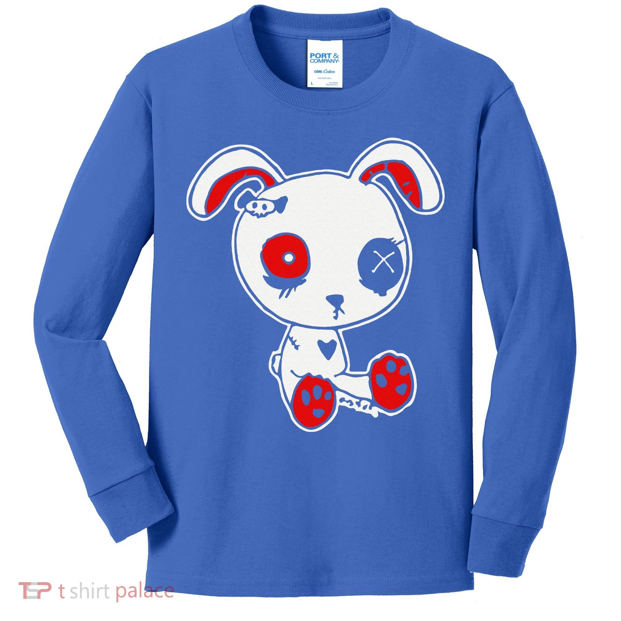 Goth Bunny Doll Lazy Halloween Costume Scary Creepy Gothic Kids Long Sleeve Shirt