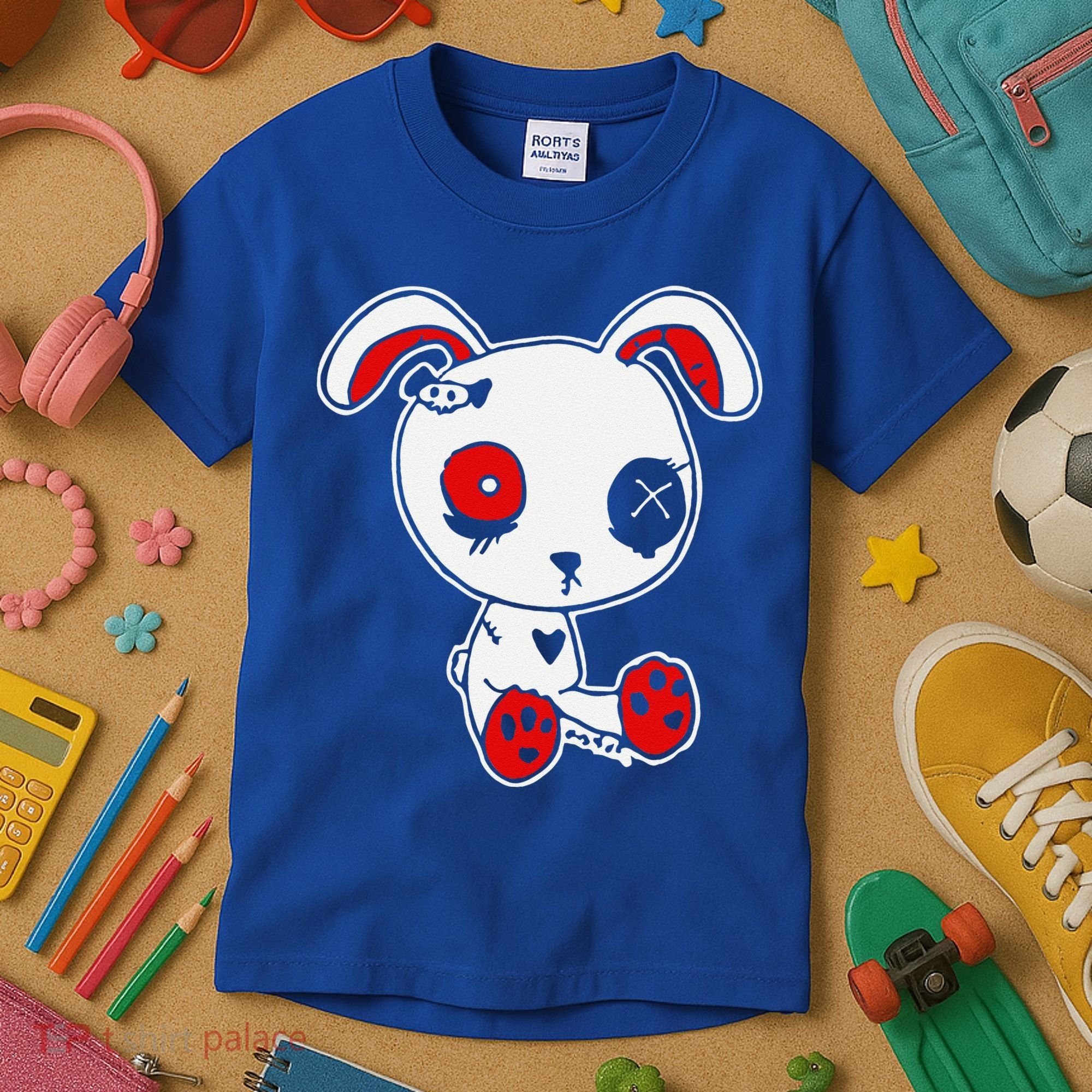 Goth Bunny Doll Lazy Halloween Costume Scary Creepy Gothic Kids T-Shirt