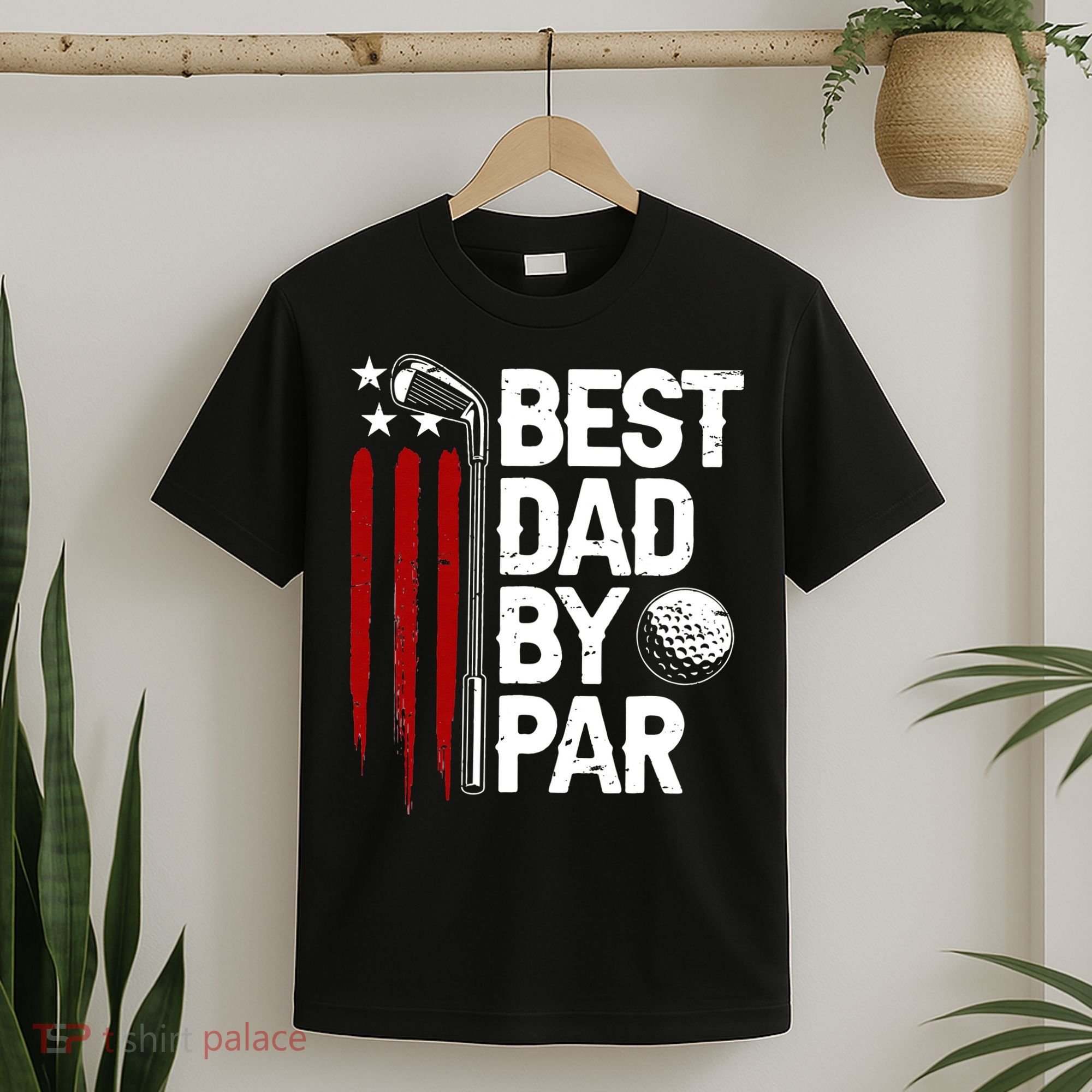 Golf Best Dad By Par Daddy Golfer American Flag Father's Day T-Shirt
