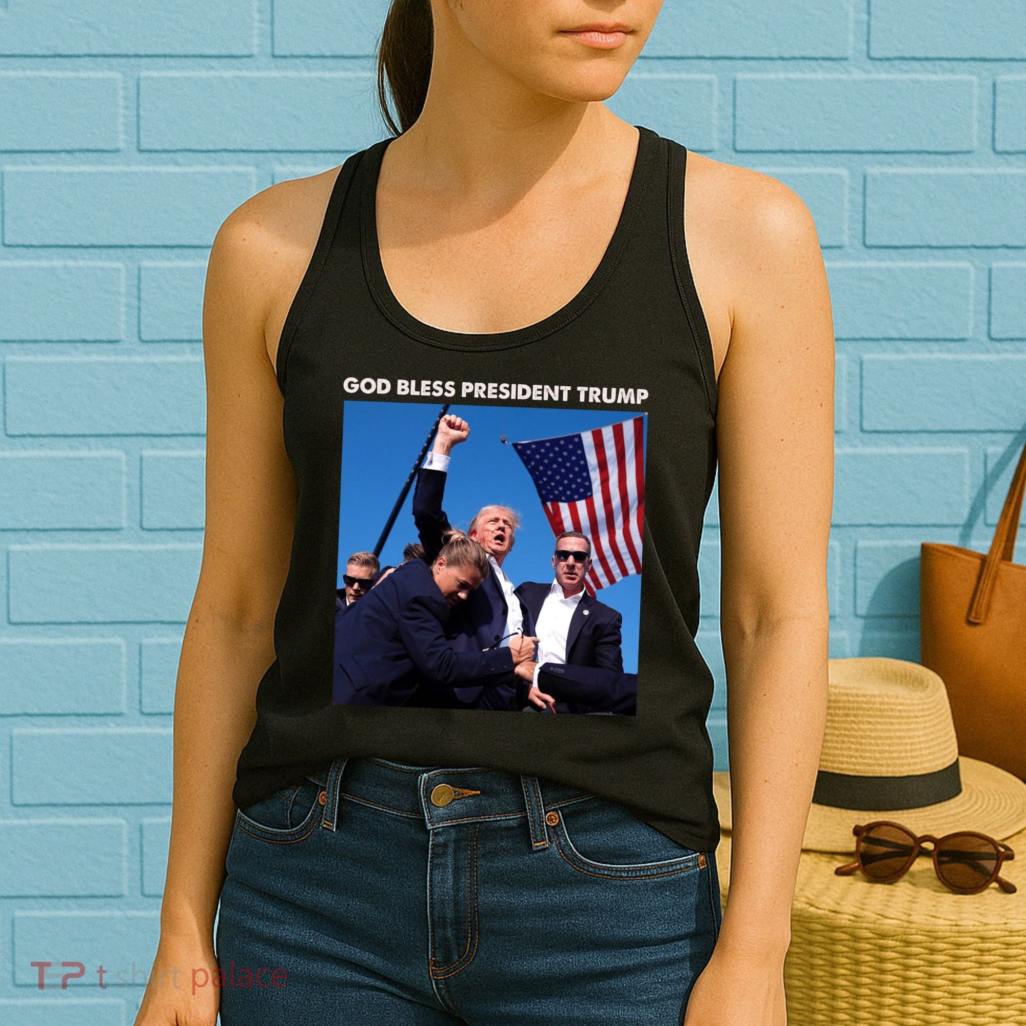 God Bless Donald Trump Survived Shot At Election Rally Women's Tank Top