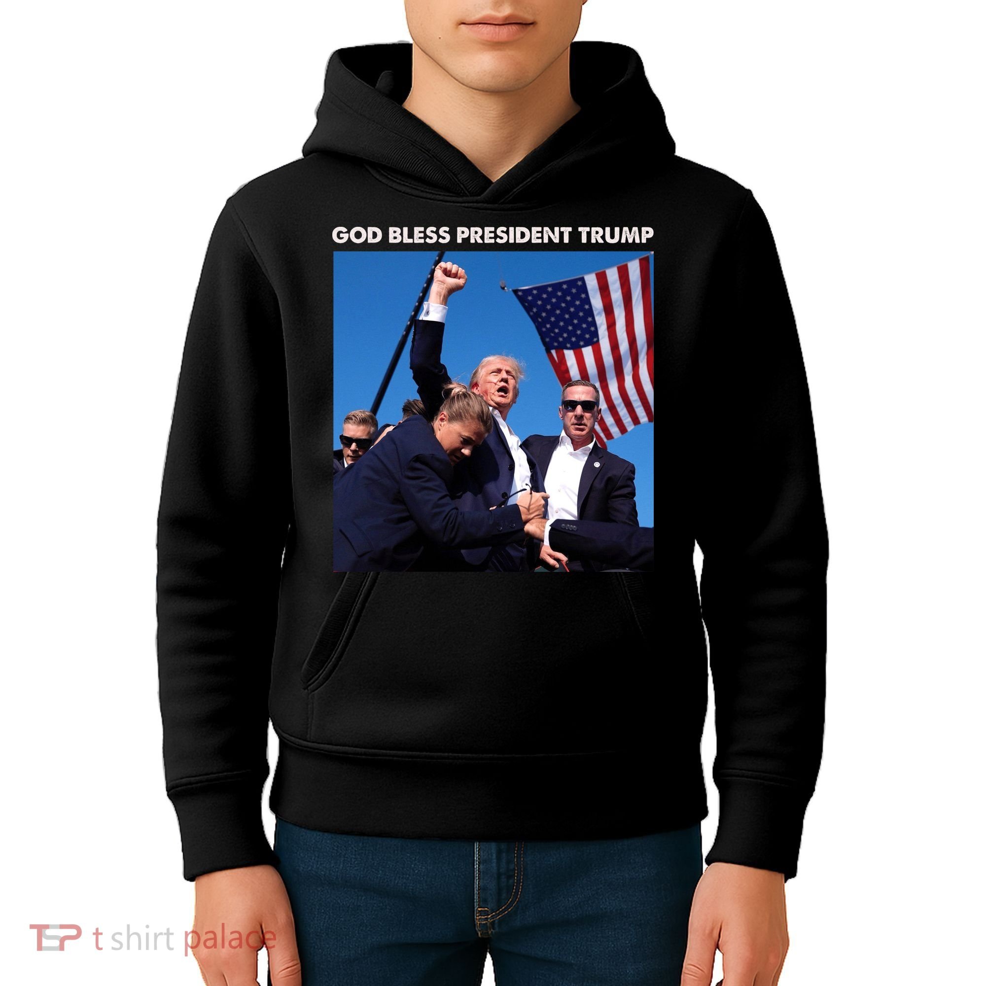 God Bless Donald Trump Survived Shot At Election Rally Kids Hoodie