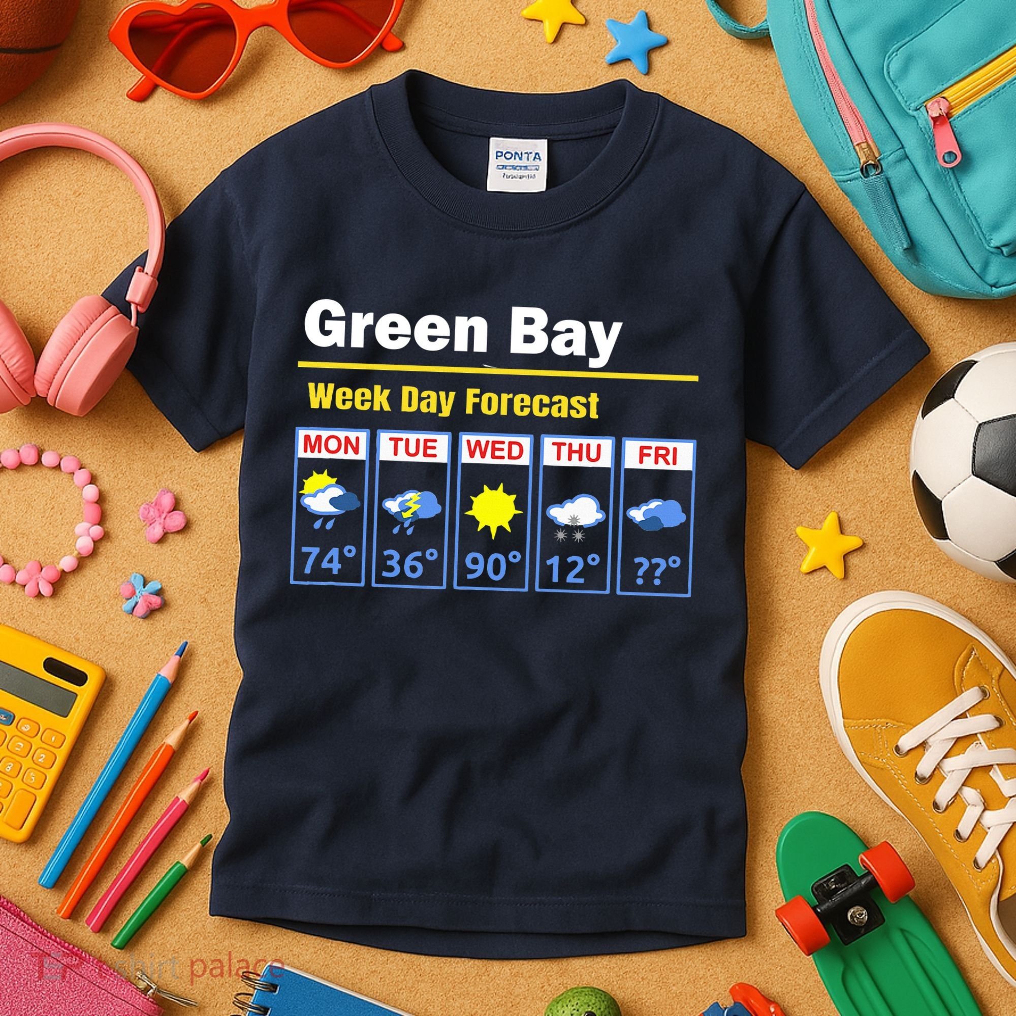 Green Bay Erratic 5 Day Weather Forecast Kids T-Shirt