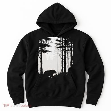 Graphic Bear Forest Wildlife Silhouette Mist Wilderness Hoodie