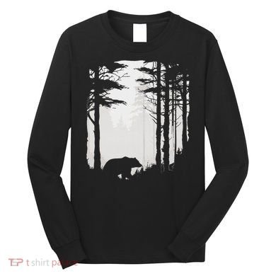 Graphic Bear Forest Wildlife Silhouette Mist Wilderness Long Sleeve Shirt