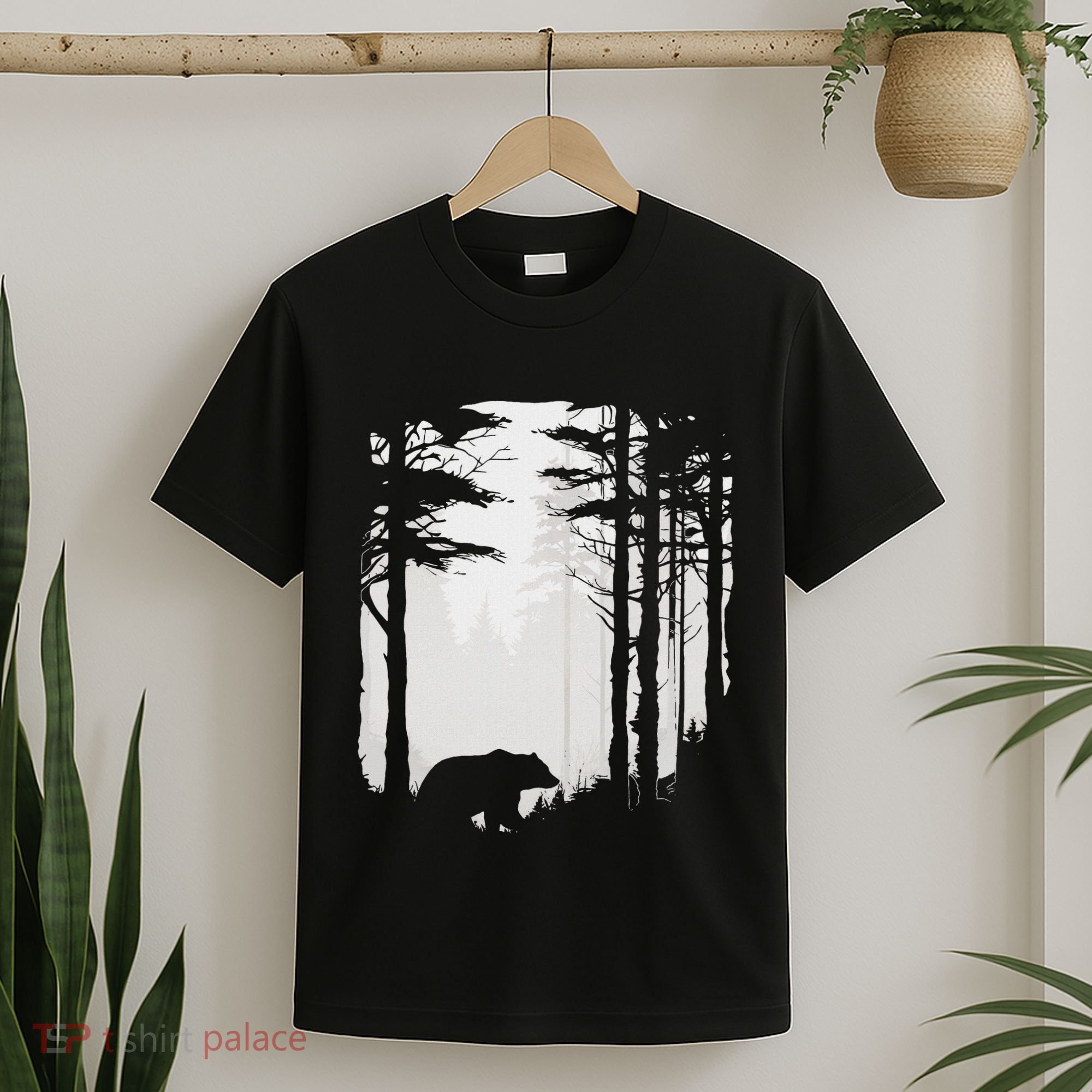 Graphic Bear Forest Wildlife Silhouette Mist Wilderness T-Shirt