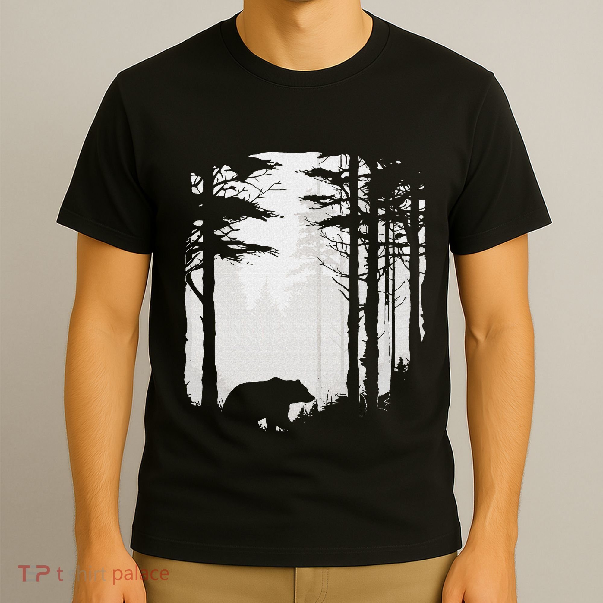 Graphic Bear Forest Wildlife Silhouette Mist Wilderness T-Shirt