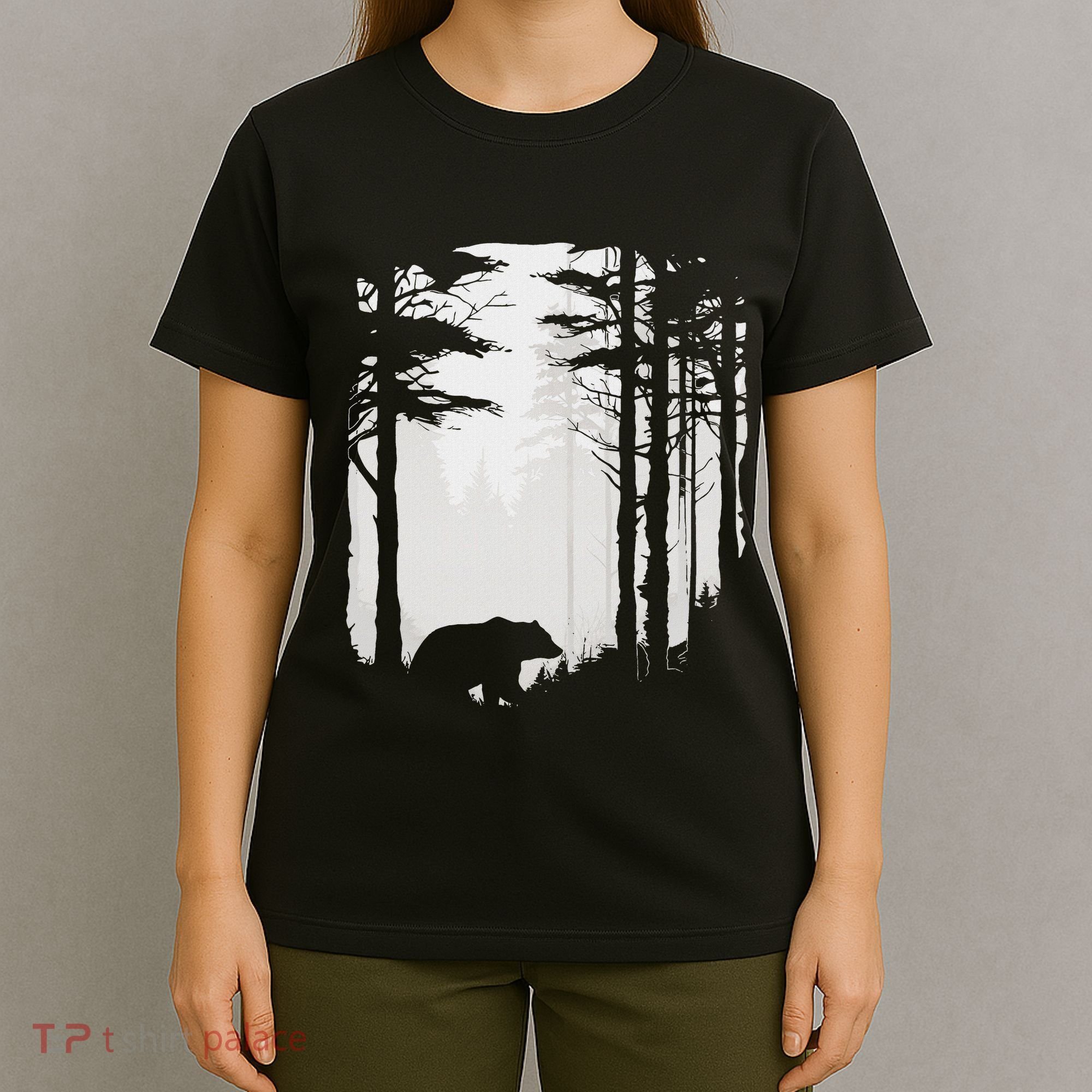 Graphic Bear Forest Wildlife Silhouette Mist Wilderness T-Shirt