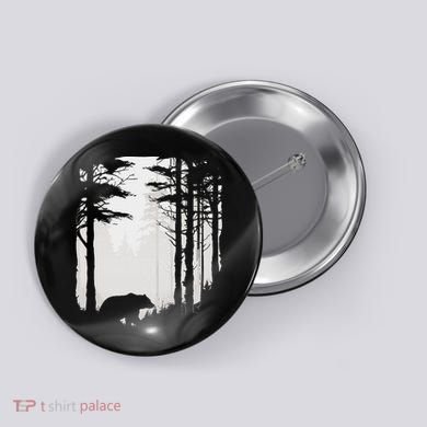 Graphic Bear Forest Wildlife Silhouette Mist Wilderness Button