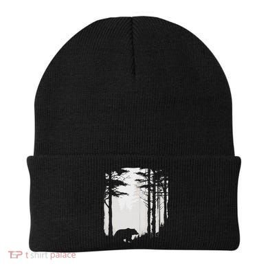 Graphic Bear Forest Wildlife Silhouette Mist Wilderness Beanie