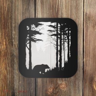 Graphic Bear Forest Wildlife Silhouette Mist Wilderness Coaster