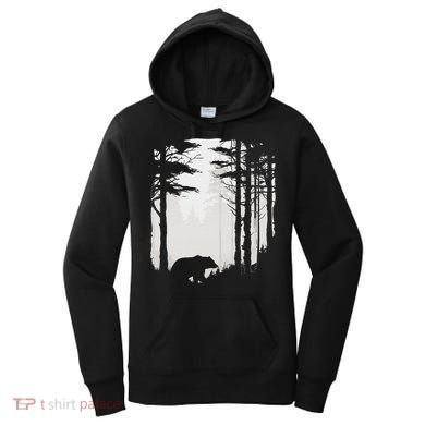 Graphic Bear Forest Wildlife Silhouette Mist Wilderness Women's Hoodie