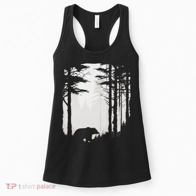 Graphic Bear Forest Wildlife Silhouette Mist Wilderness Women's Tank Top