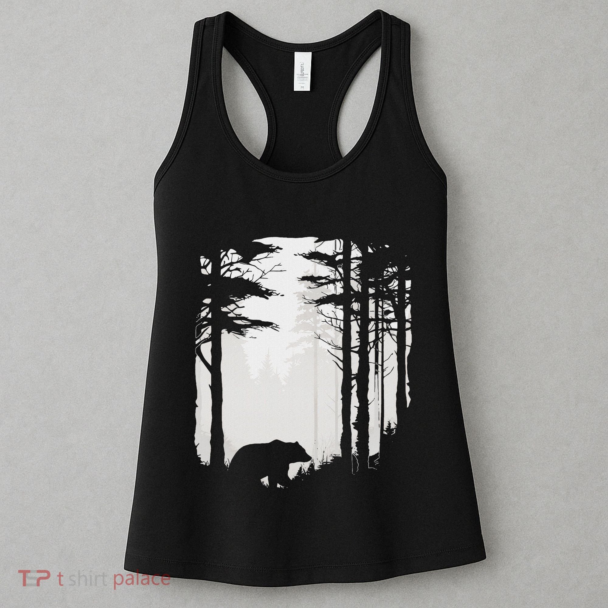 Graphic Bear Forest Wildlife Silhouette Mist Wilderness Women's Tank Top