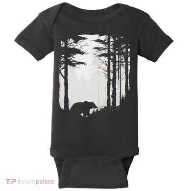 Graphic Bear Forest Wildlife Silhouette Mist Wilderness Baby Bodysuit