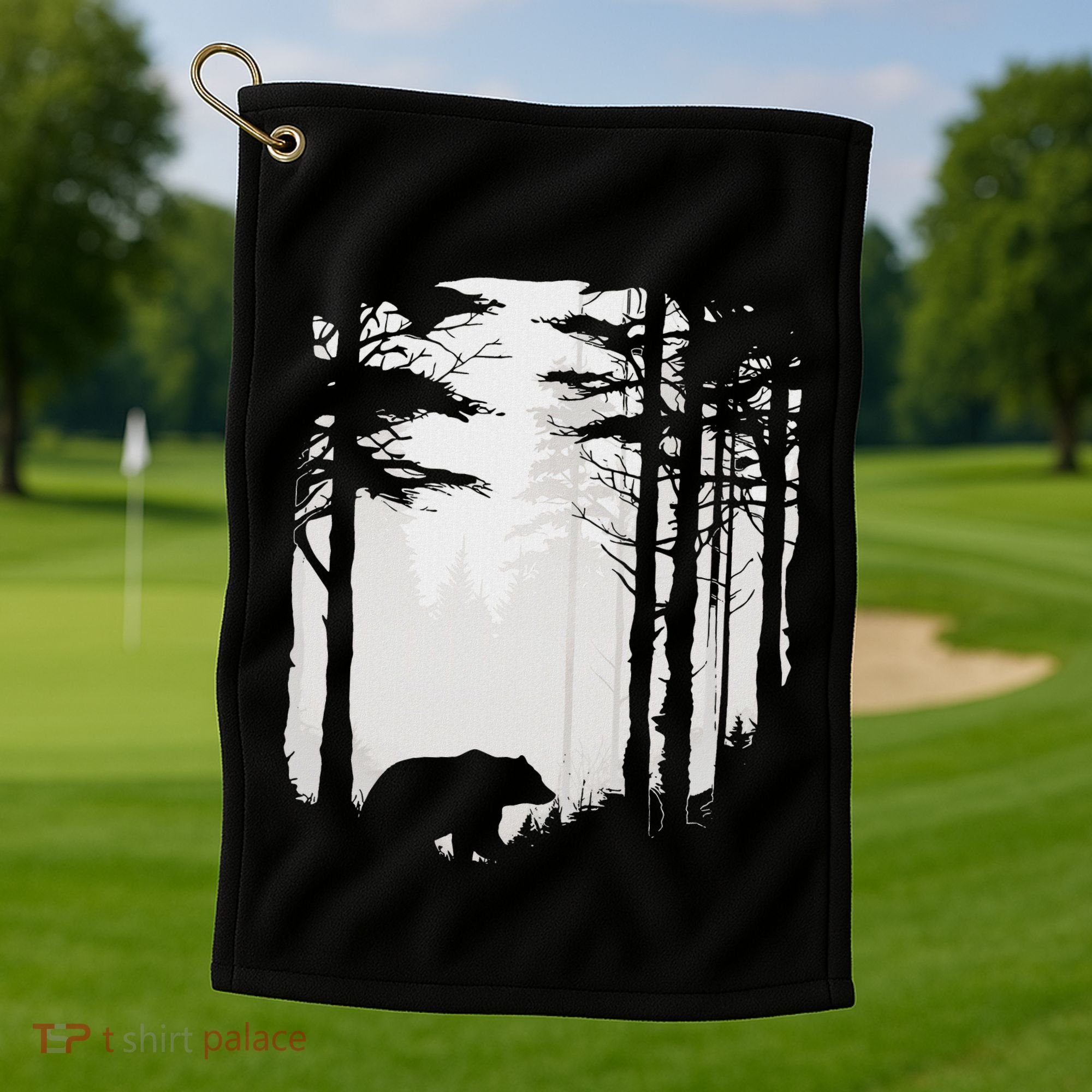 Graphic Bear Forest Wildlife Silhouette Mist Wilderness Golf Towel
