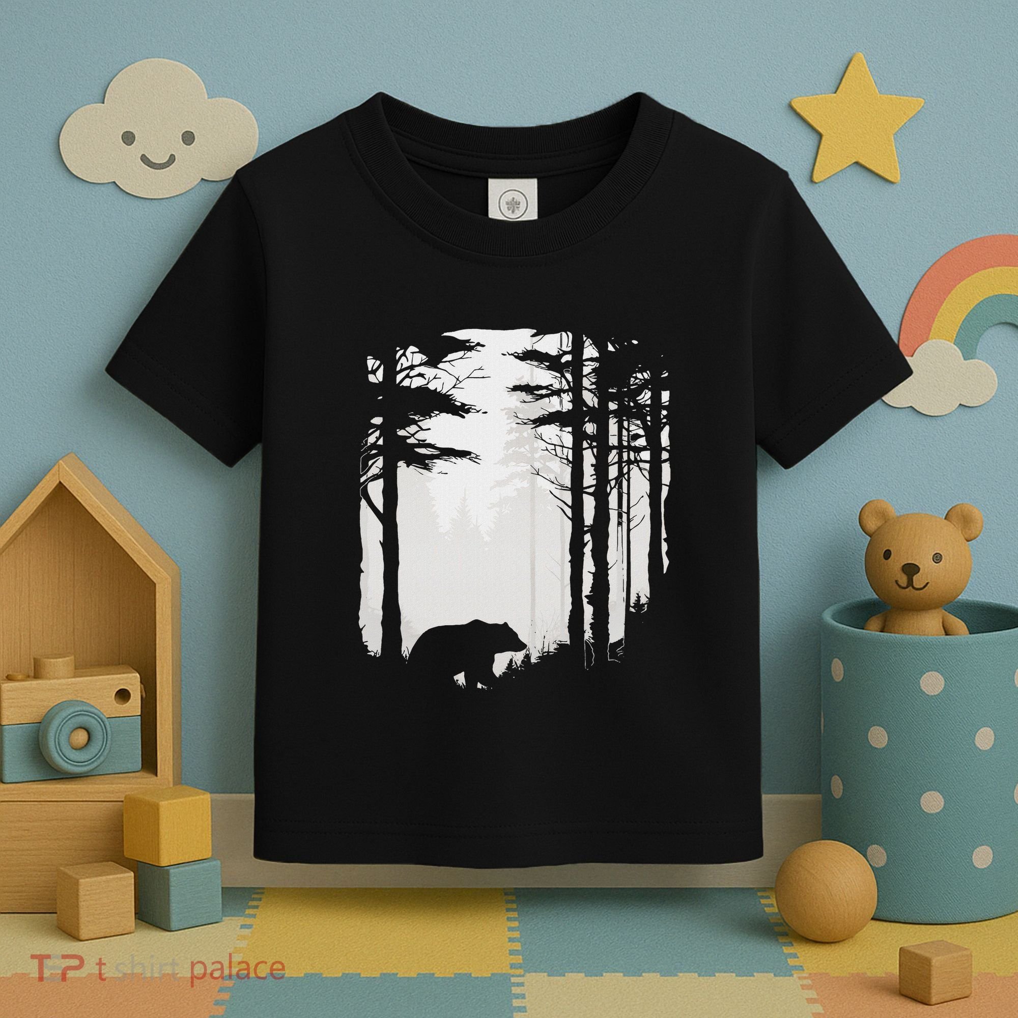 Graphic Bear Forest Wildlife Silhouette Mist Wilderness Toddler T-Shirt