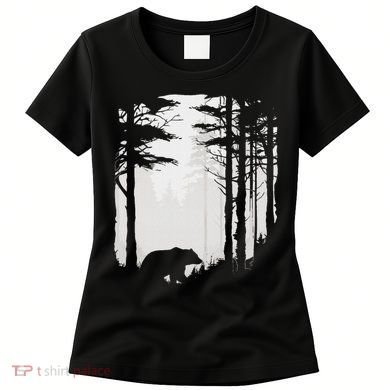 Graphic Bear Forest Wildlife Silhouette Mist Wilderness Women's T-Shirt