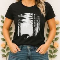 Graphic Bear Forest Wildlife Silhouette Mist Wilderness Women's T-Shirt thumb 2