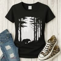 Graphic Bear Forest Wildlife Silhouette Mist Wilderness Women's T-Shirt thumb 3