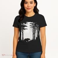 Graphic Bear Forest Wildlife Silhouette Mist Wilderness Women's T-Shirt thumb 4