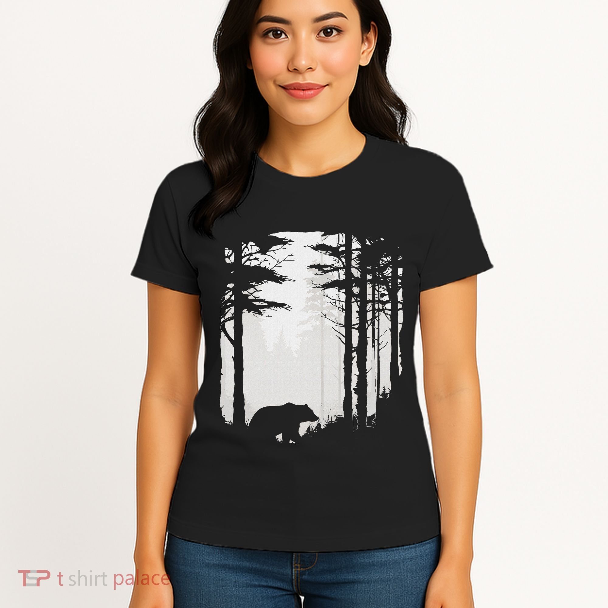 Graphic Bear Forest Wildlife Silhouette Mist Wilderness Women's T-Shirt