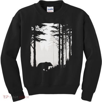 Graphic Bear Forest Wildlife Silhouette Mist Wilderness Kids Sweatshirt