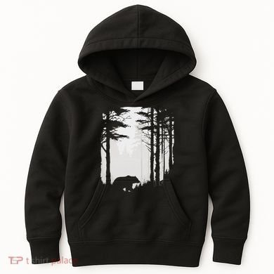 Graphic Bear Forest Wildlife Silhouette Mist Wilderness Kids Hoodie