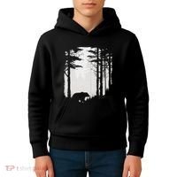 Graphic Bear Forest Wildlife Silhouette Mist Wilderness Kids Hoodie thumb 4