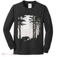 Graphic Bear Forest Wildlife Silhouette Mist Wilderness Kids Long Sleeve Shirt thumb 0
