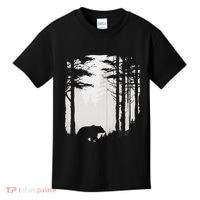 Graphic Bear Forest Wildlife Silhouette Mist Wilderness Kids T-Shirt thumb 0
