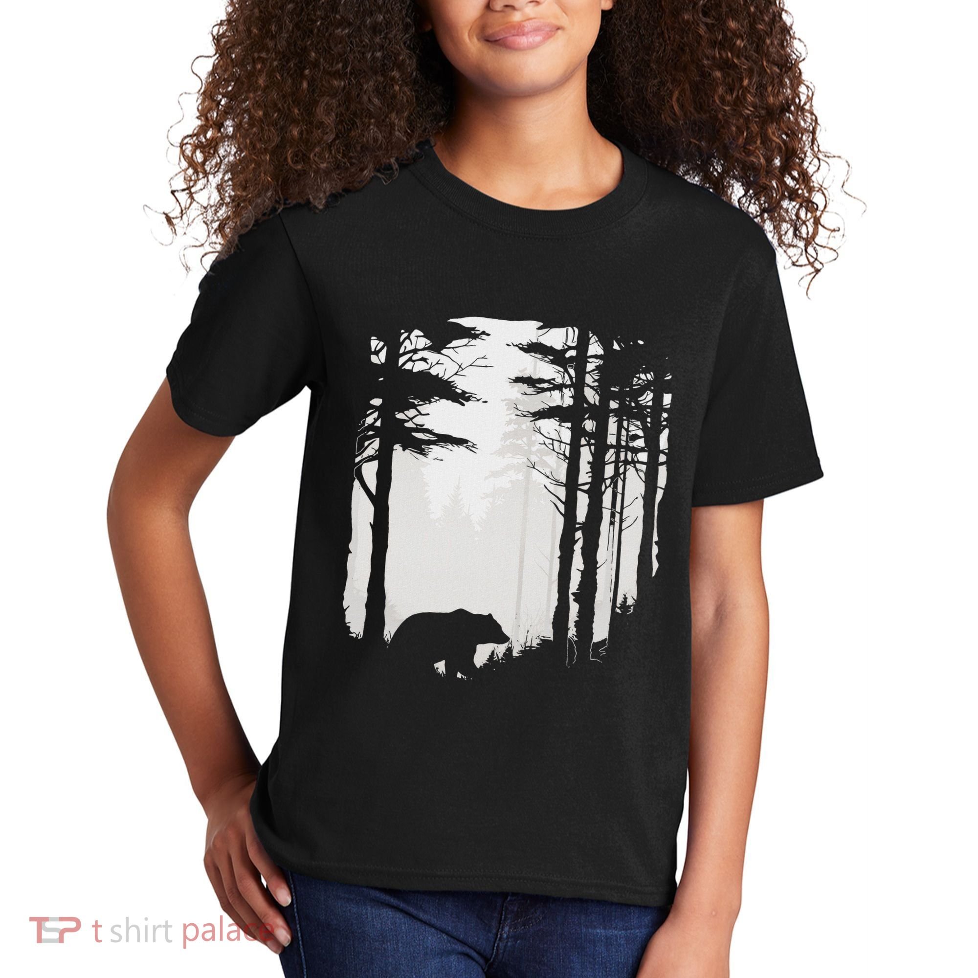 Graphic Bear Forest Wildlife Silhouette Mist Wilderness Kids T-Shirt