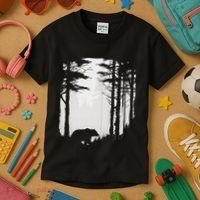 Graphic Bear Forest Wildlife Silhouette Mist Wilderness Kids T-Shirt thumb 3