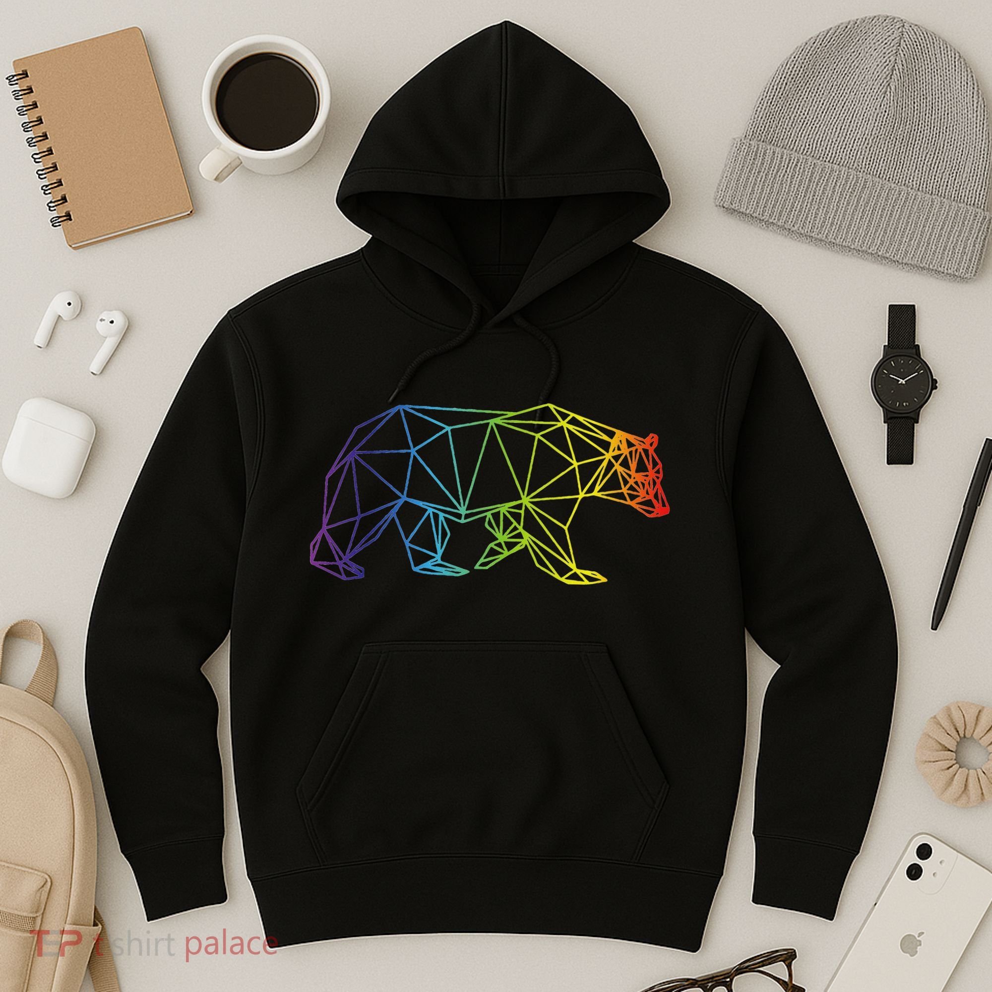 Geometric Bear Lgb Rainbow Flag Hoodie