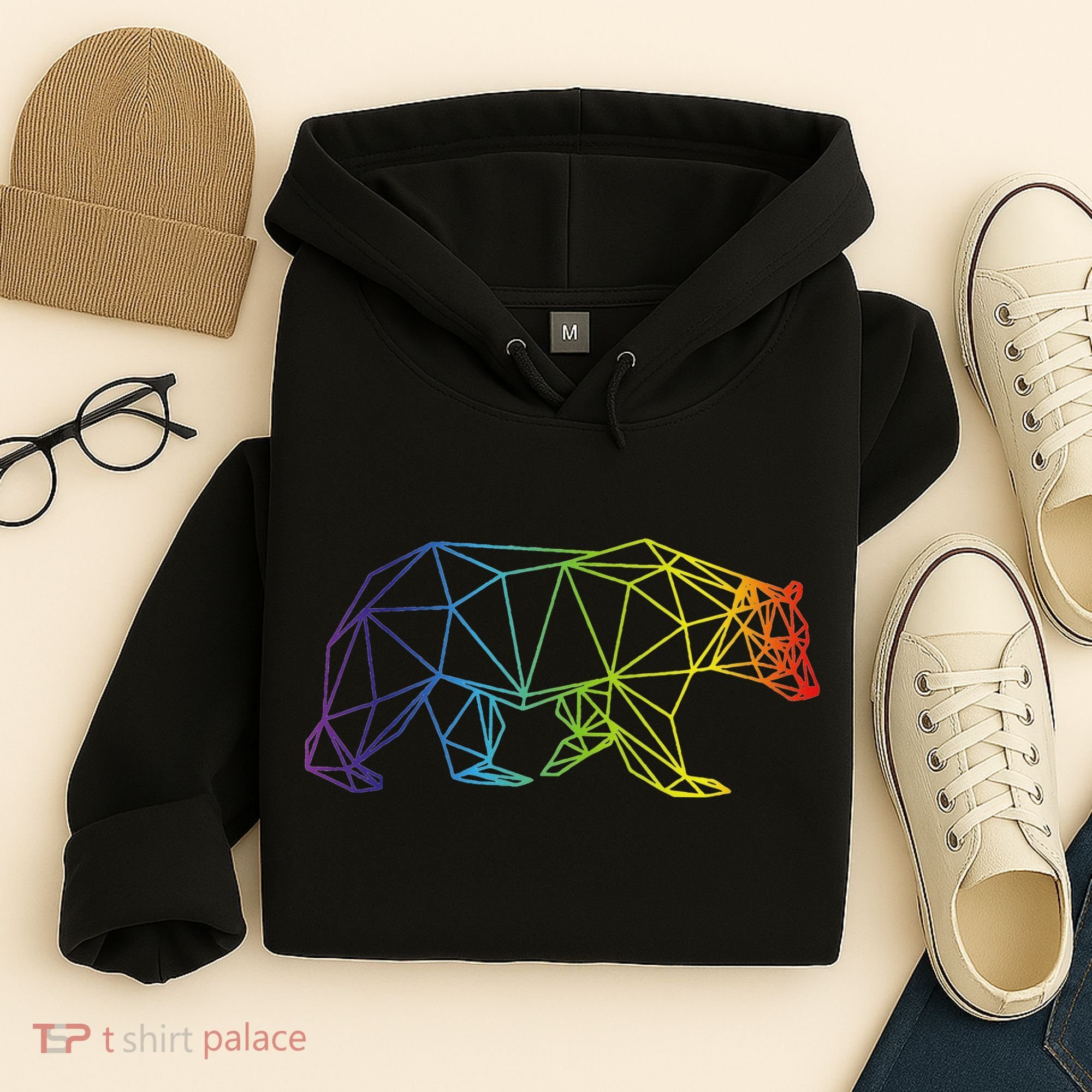 Geometric Bear Lgb Rainbow Flag Hoodie