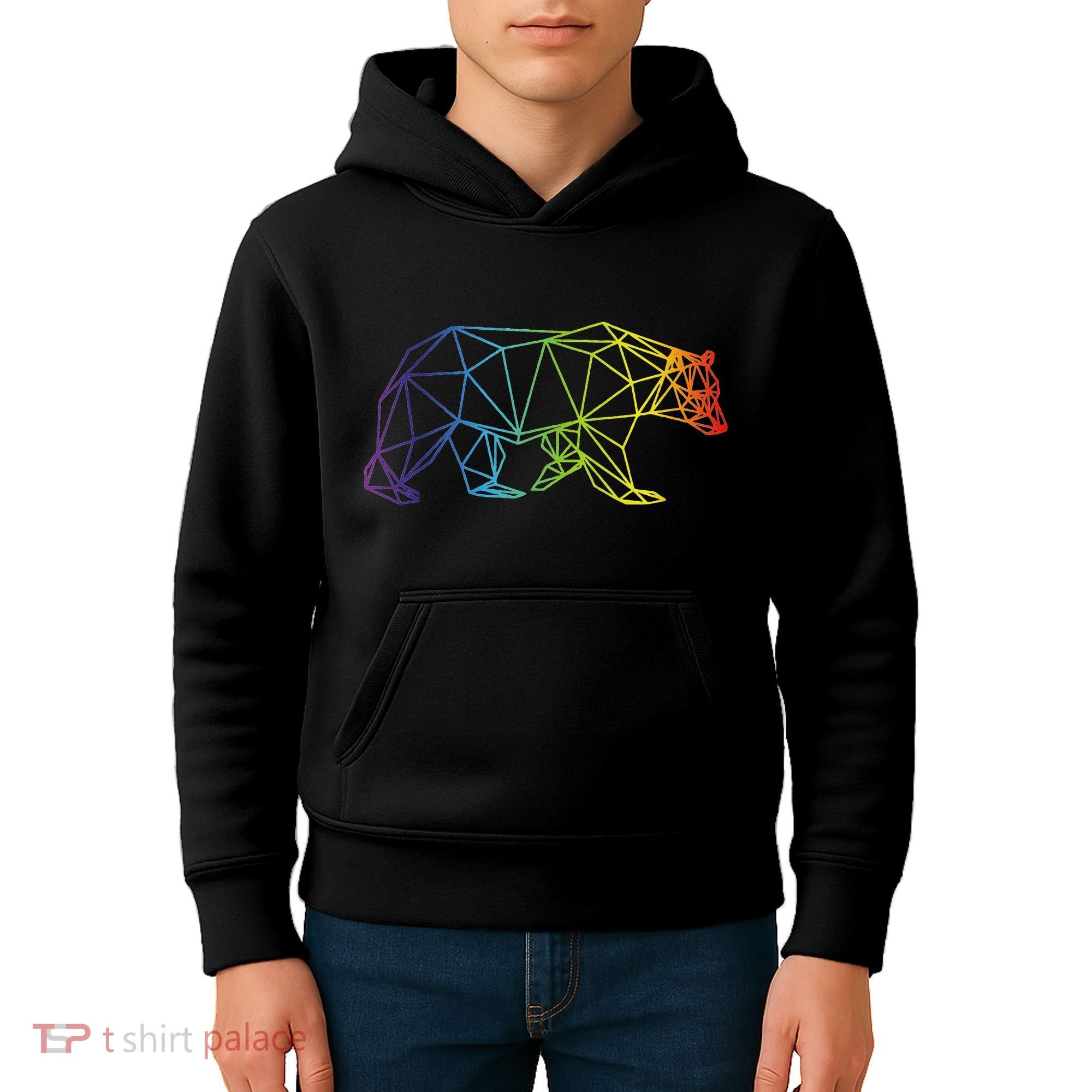 Geometric Bear Lgb Rainbow Flag Kids Hoodie