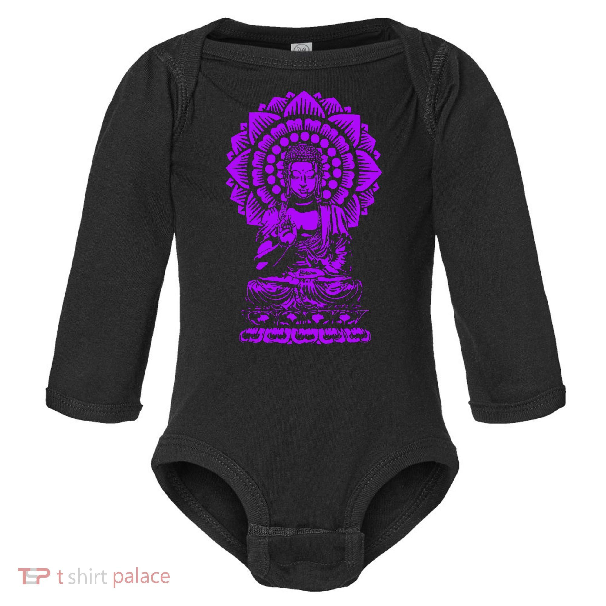 Golden Buddha Lotus Mandala Baby Long Sleeve Bodysuit