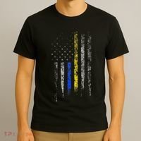 Gold Blue Line 911 Police Dispatcher First Responder T-Shirt thumb 3