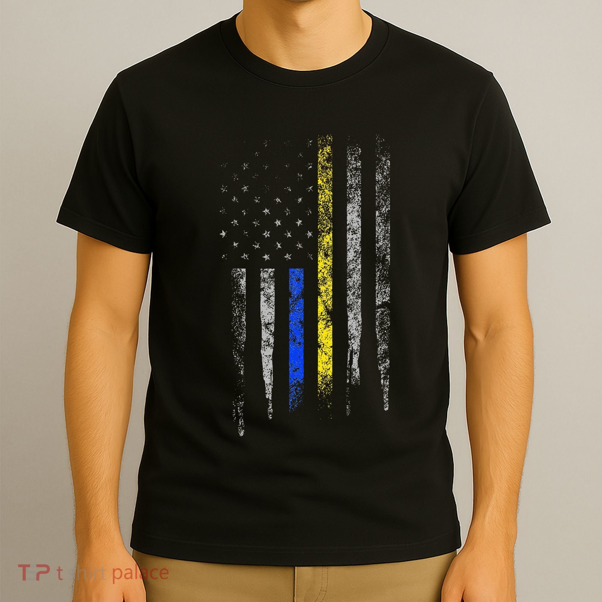 Gold Blue Line 911 Police Dispatcher First Responder T-Shirt