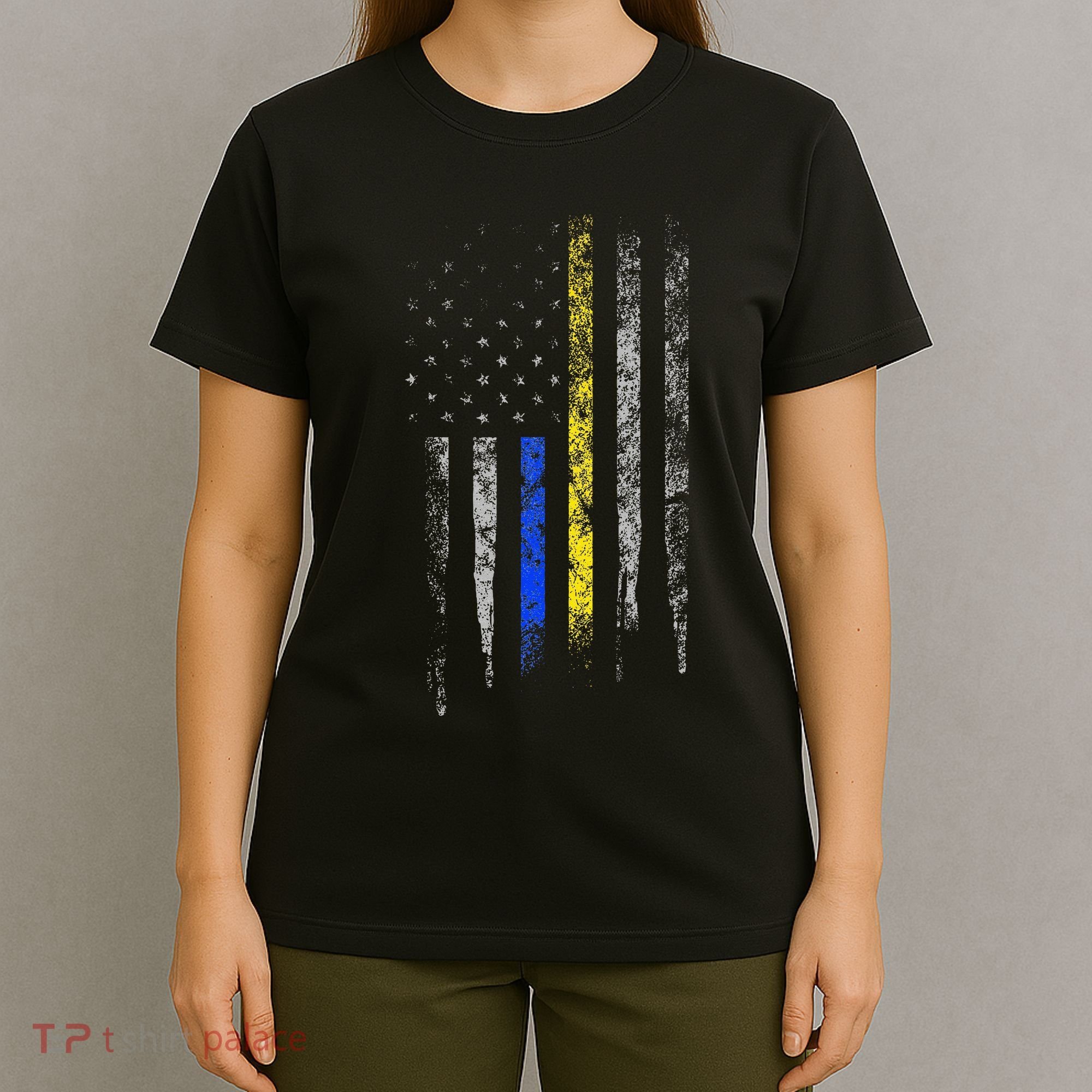 Gold Blue Line 911 Police Dispatcher First Responder T-Shirt