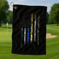 Gold Blue Line 911 Police Dispatcher First Responder Golf Towel thumb 1