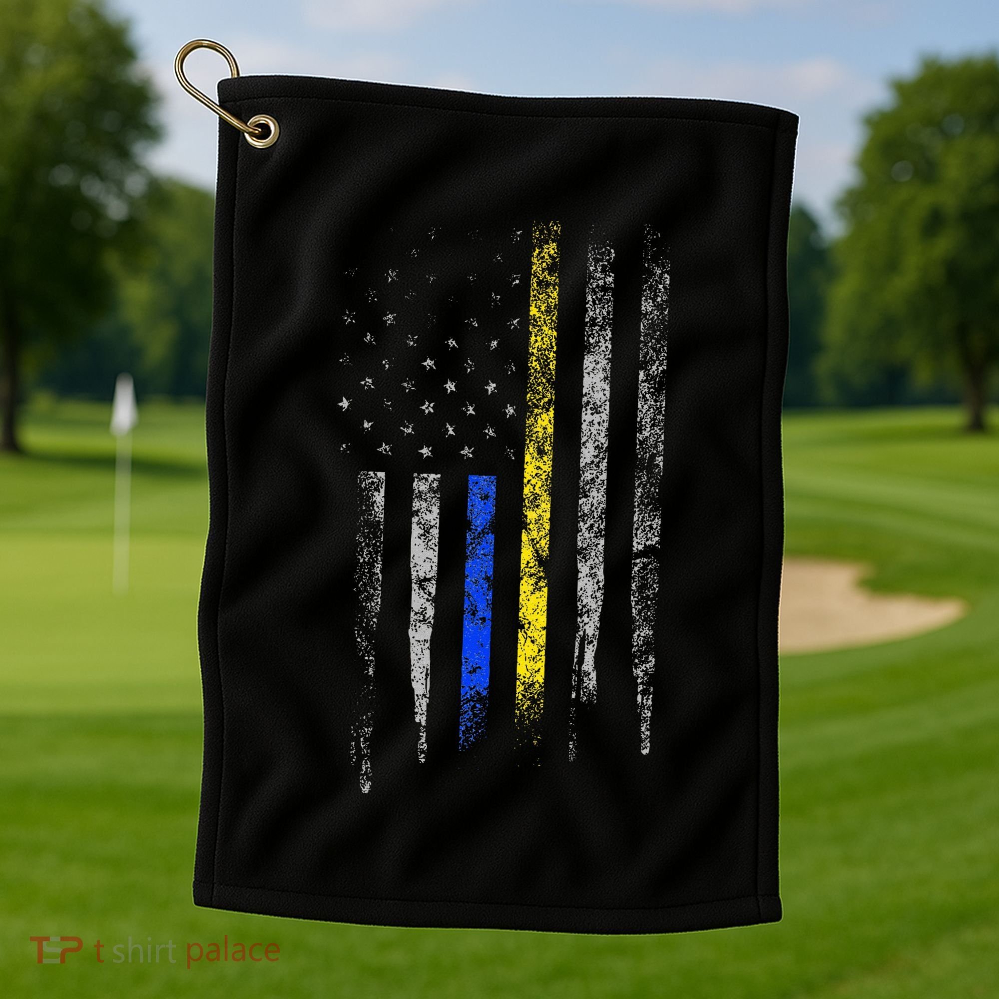 Gold Blue Line 911 Police Dispatcher First Responder Golf Towel