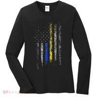 Gold Blue Line 911 Police Dispatcher First Responder Women's Long Sleeve Shirt thumb 0