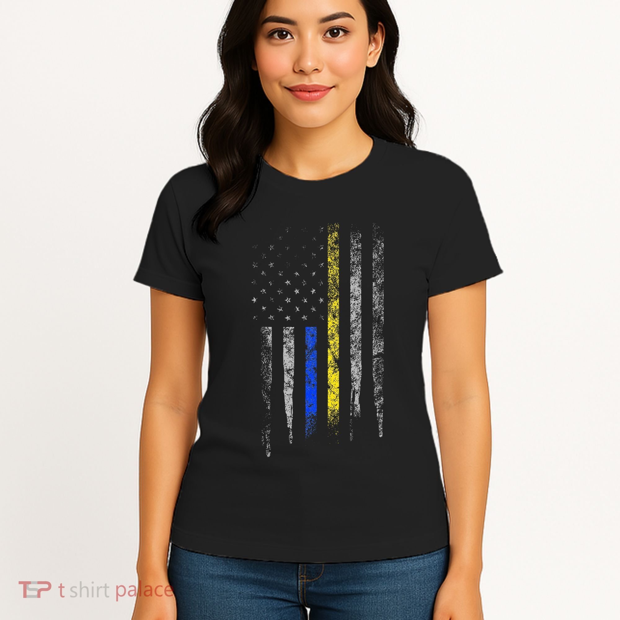 Gold Blue Line 911 Police Dispatcher First Responder Women's T-Shirt