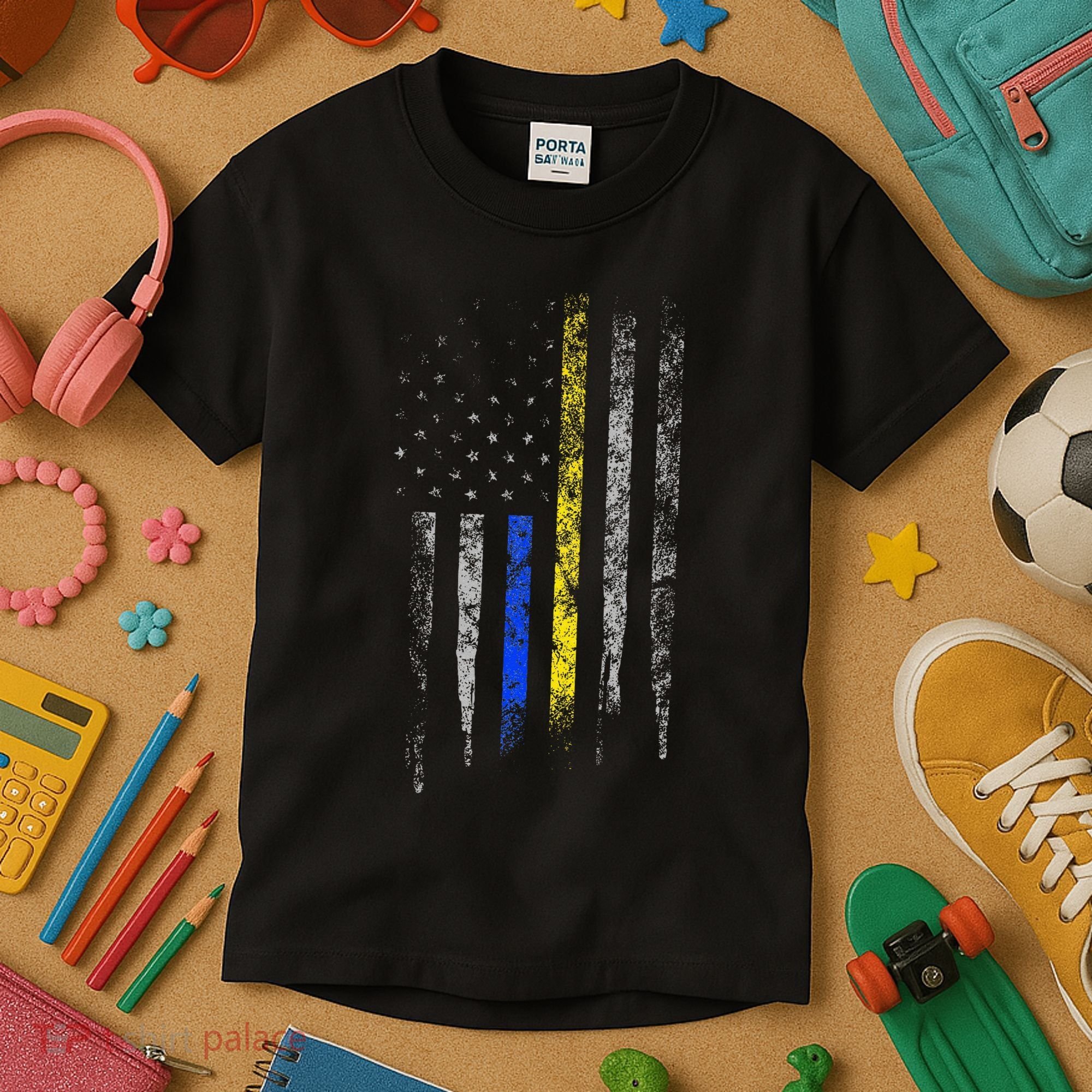 Gold Blue Line 911 Police Dispatcher First Responder Kids T-Shirt