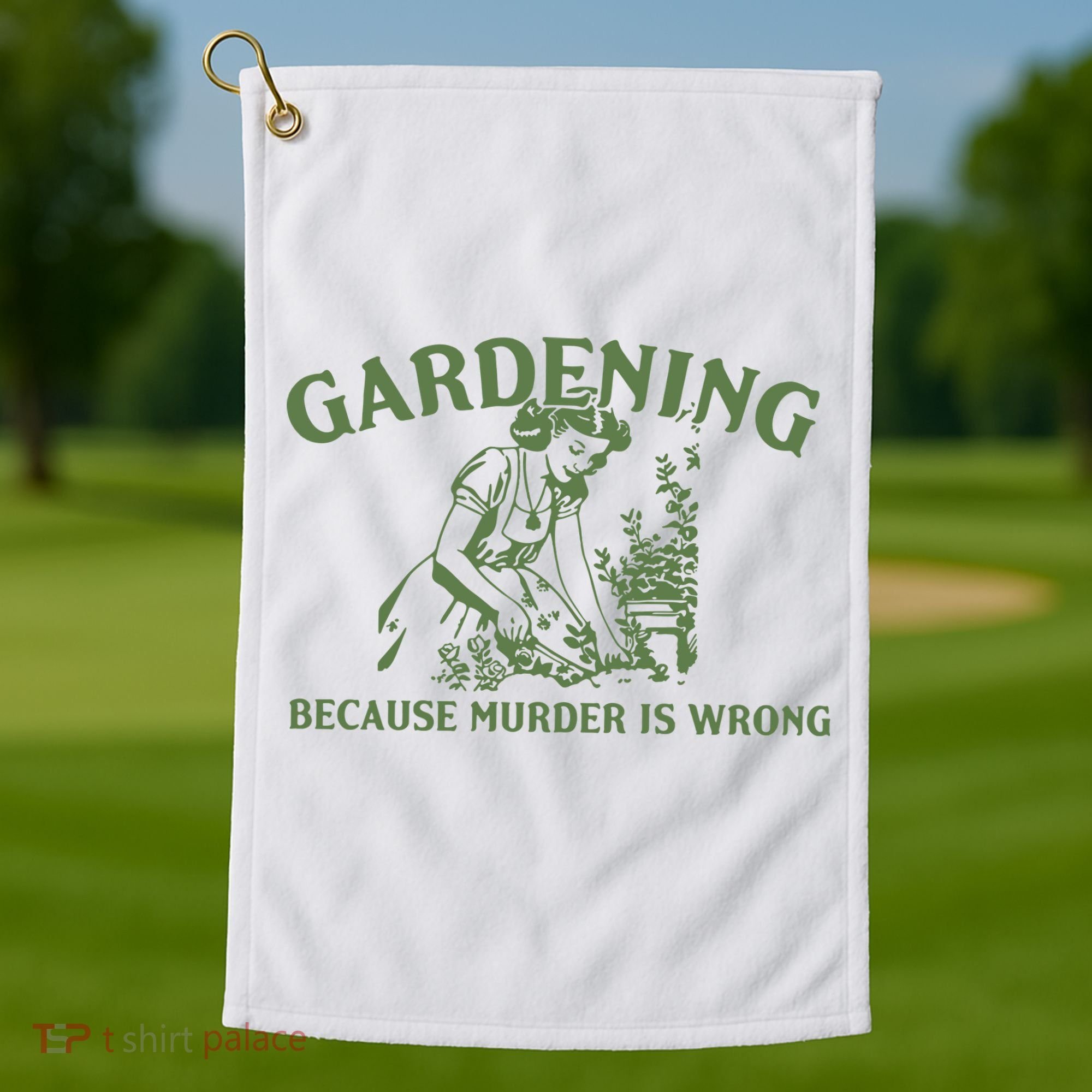 Gardening Because Murder Is Wrong Retro Golf Towel