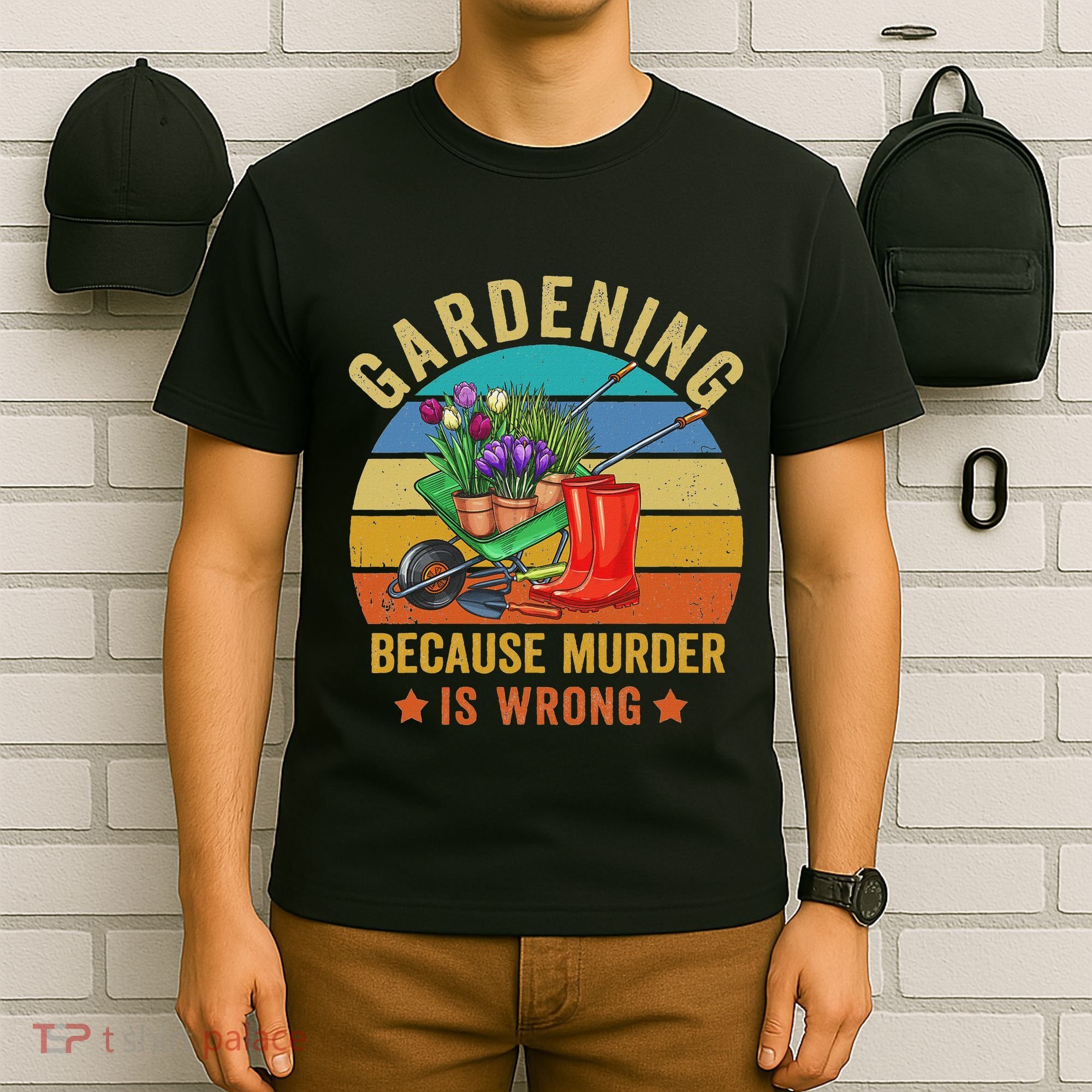 Gardening Because Murder Is Wrong Vintage Funny Gardener T-Shirt