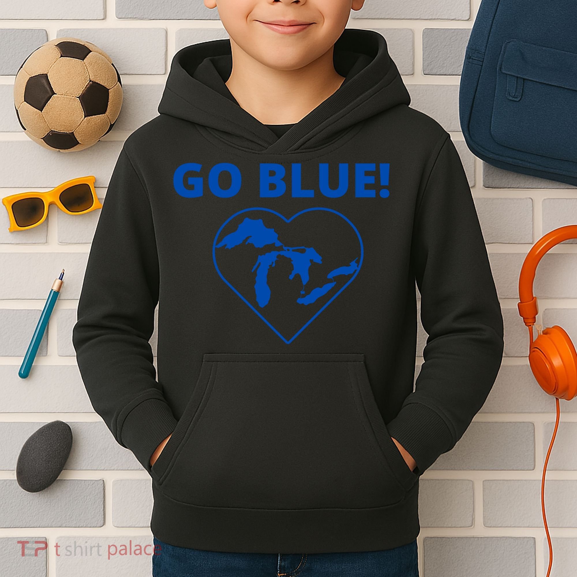 Go Blue Michigan Heart Kids Hoodie